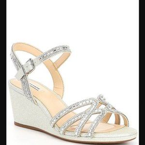 WIDE  Alex Marie Makira Rhinestone Embellished Strappy Wedge Sandals 9.5W